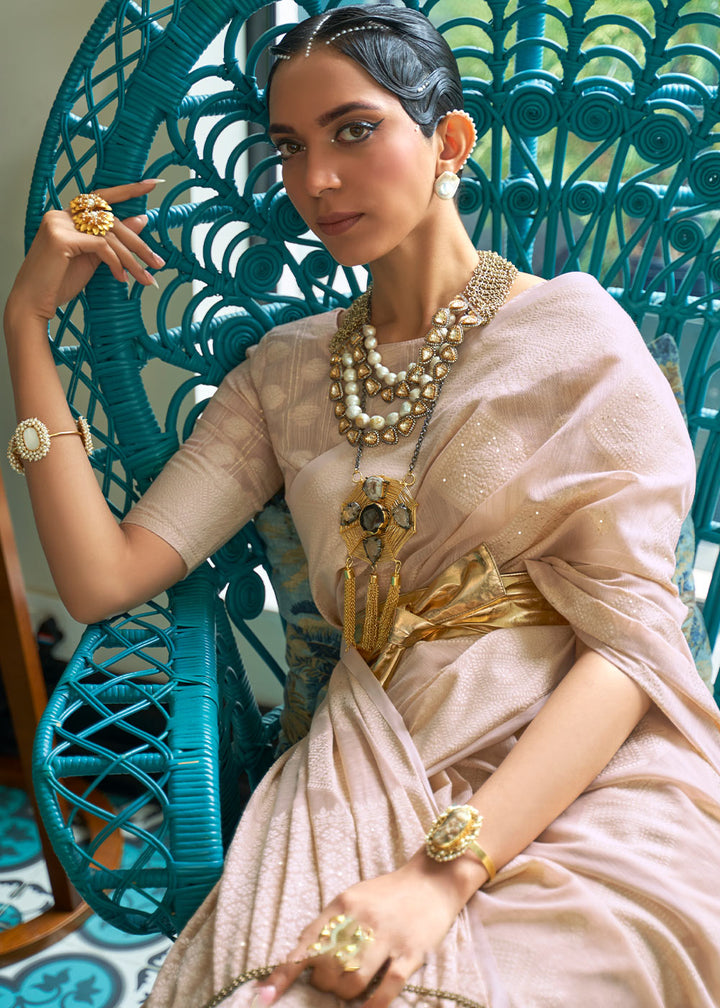 Shades Of Brown Chikankari Weaving Silk Saree with Sequins work