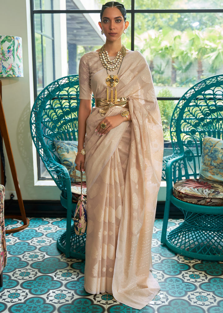 Shades Of Brown Chikankari Weaving Silk Saree with Sequins work