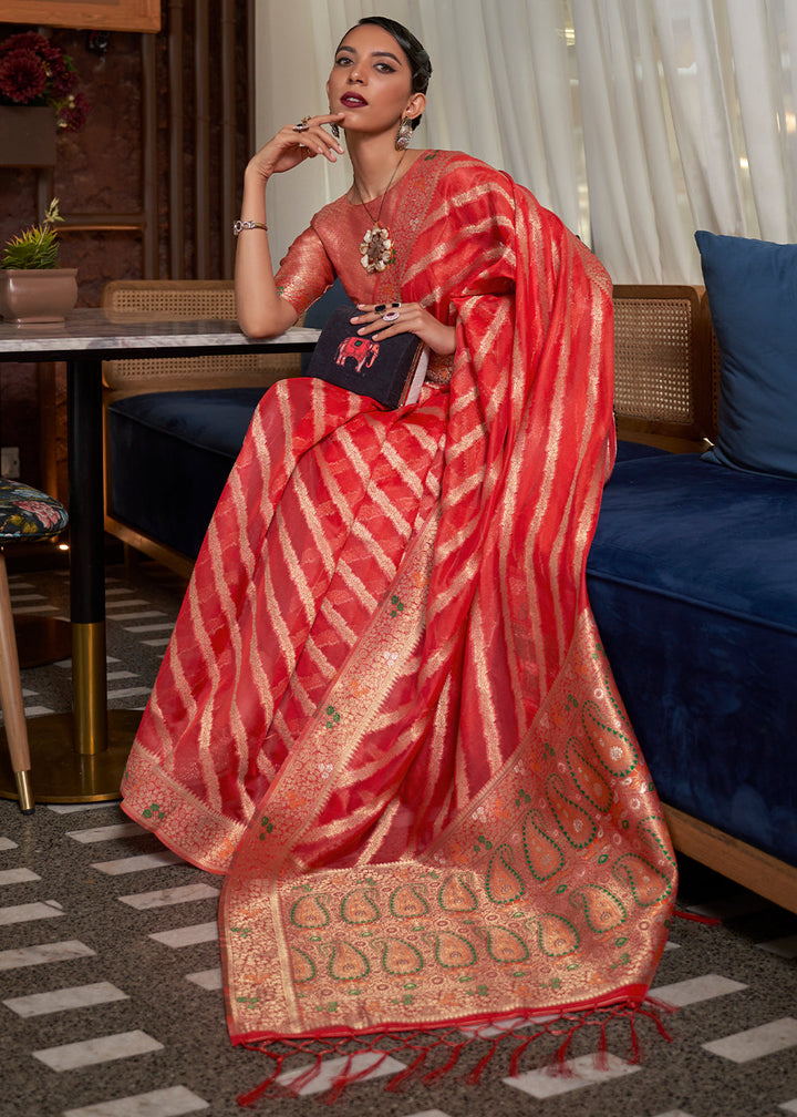Venetian Red Organza Silk Saree