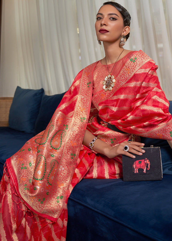 Venetian Red Organza Silk Saree