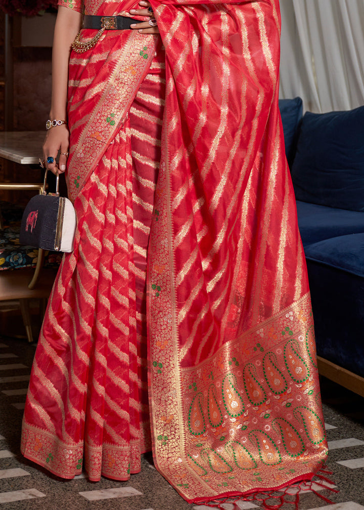 Venetian Red Organza Silk Saree