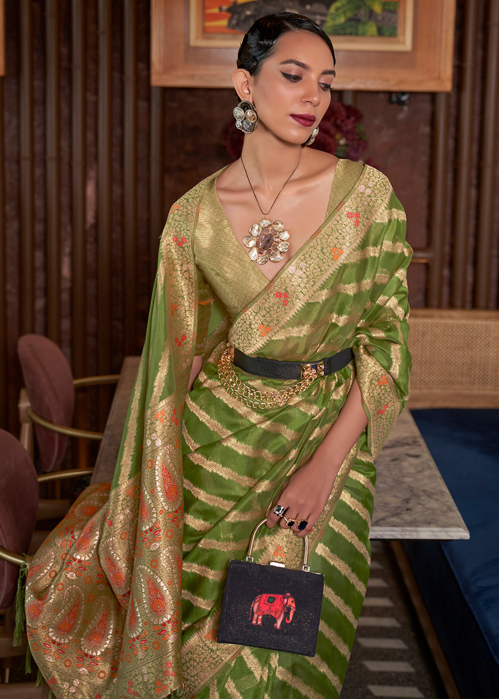 Avocado Green Organza Silk Saree
