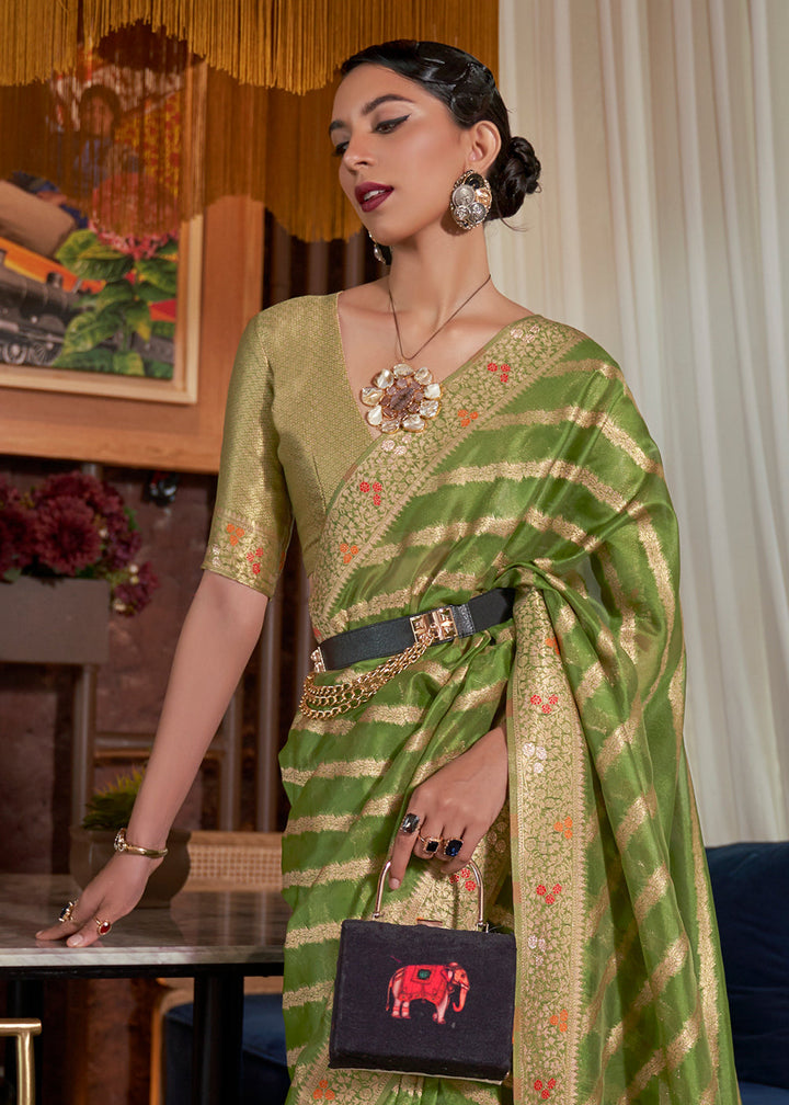 Avocado Green Organza Silk Saree