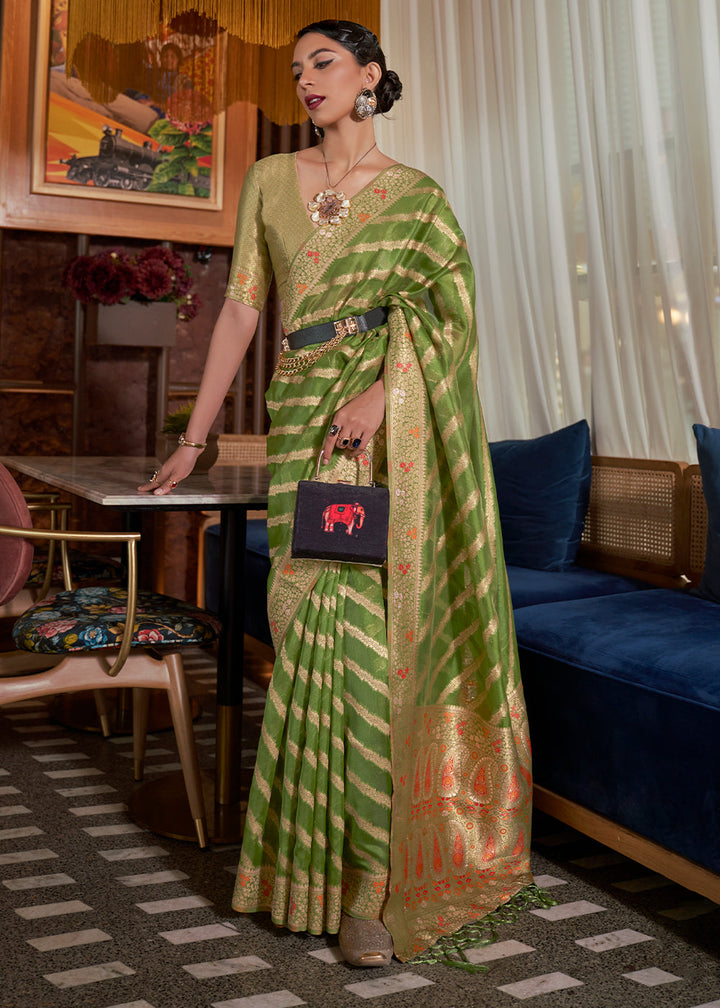 Avocado Green Organza Silk Saree