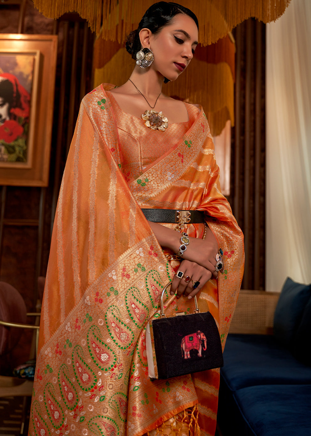 Pumpkin Orange Organza Silk Saree