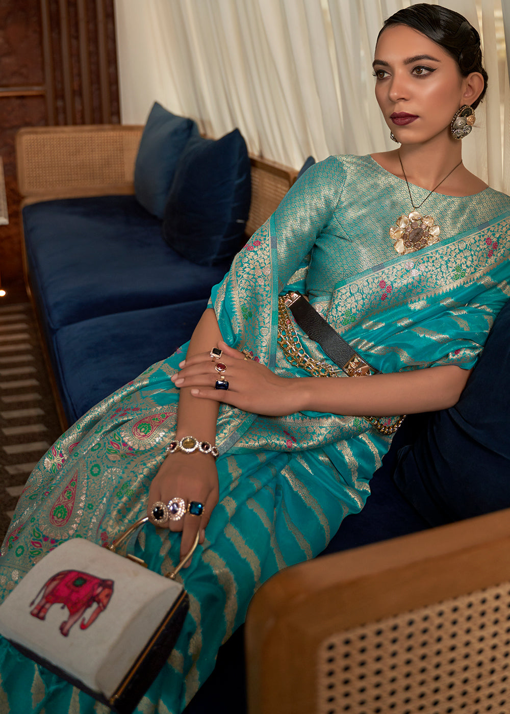 Cerulean Blue Organza Silk Saree
