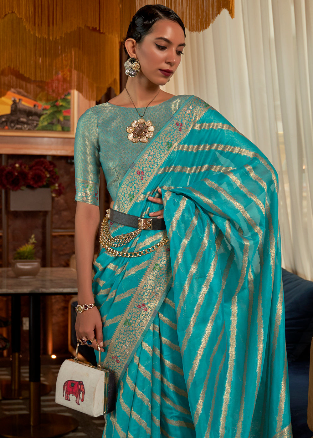 Cerulean Blue Organza Silk Saree