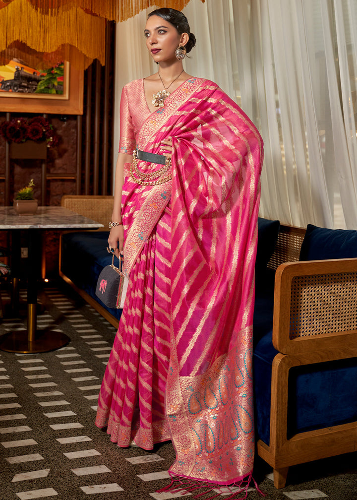 Bright Pink Organza Silk Saree