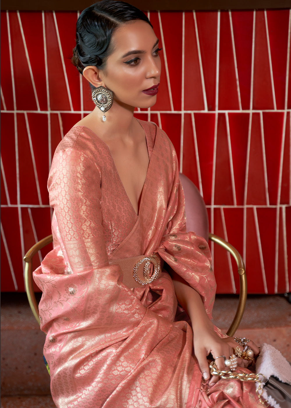 Brink Pink Tussar Silk Saree