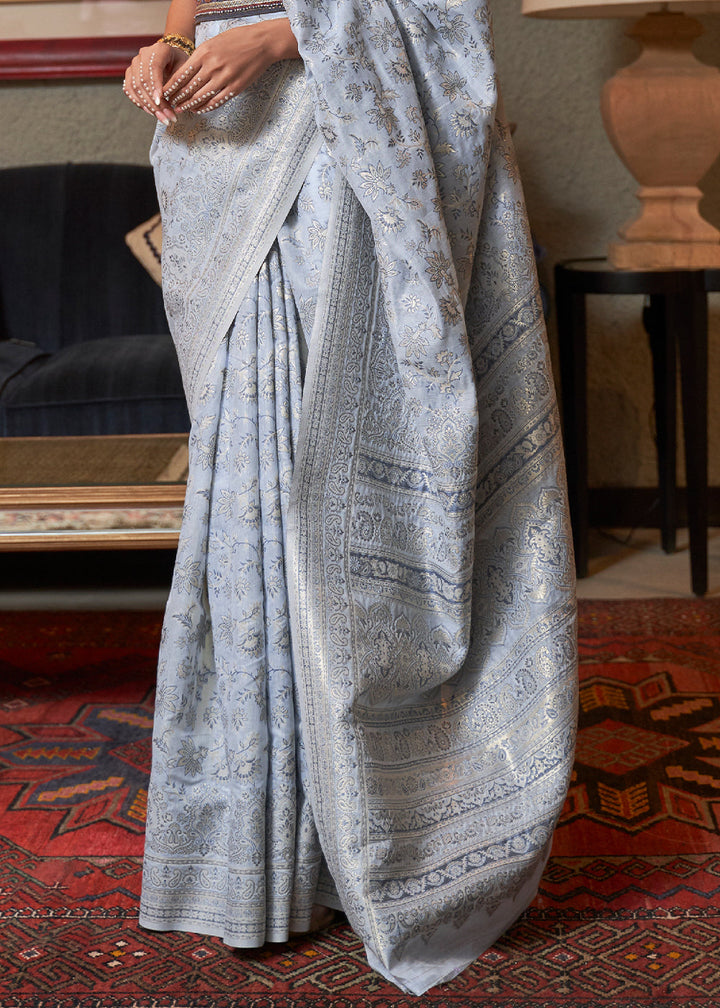 Silver Grey Kashmiri Cotton Silk Saree