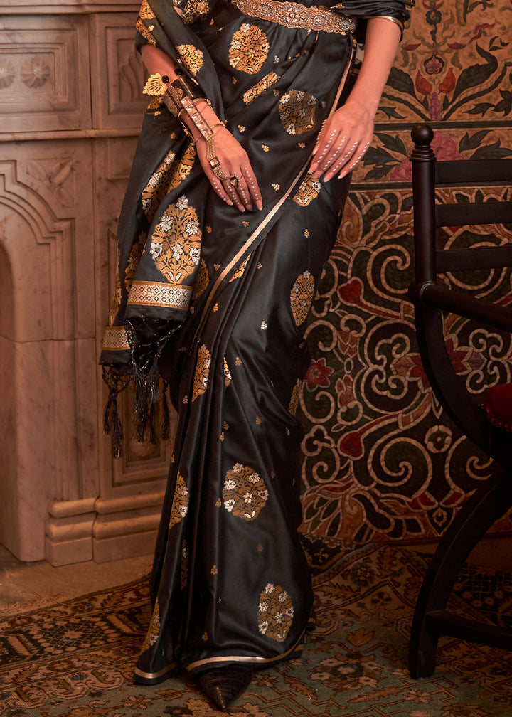 Onyx Black Copper Satin Silk Saree