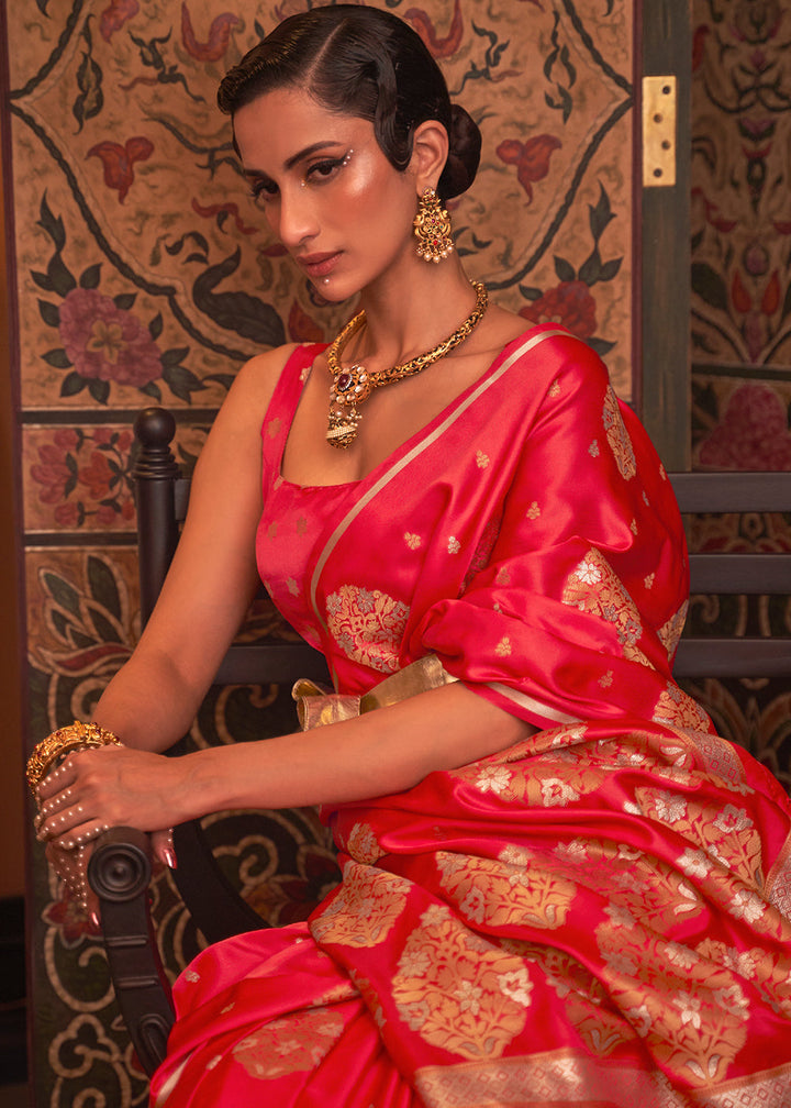 Tart Red Copper Satin Silk Saree