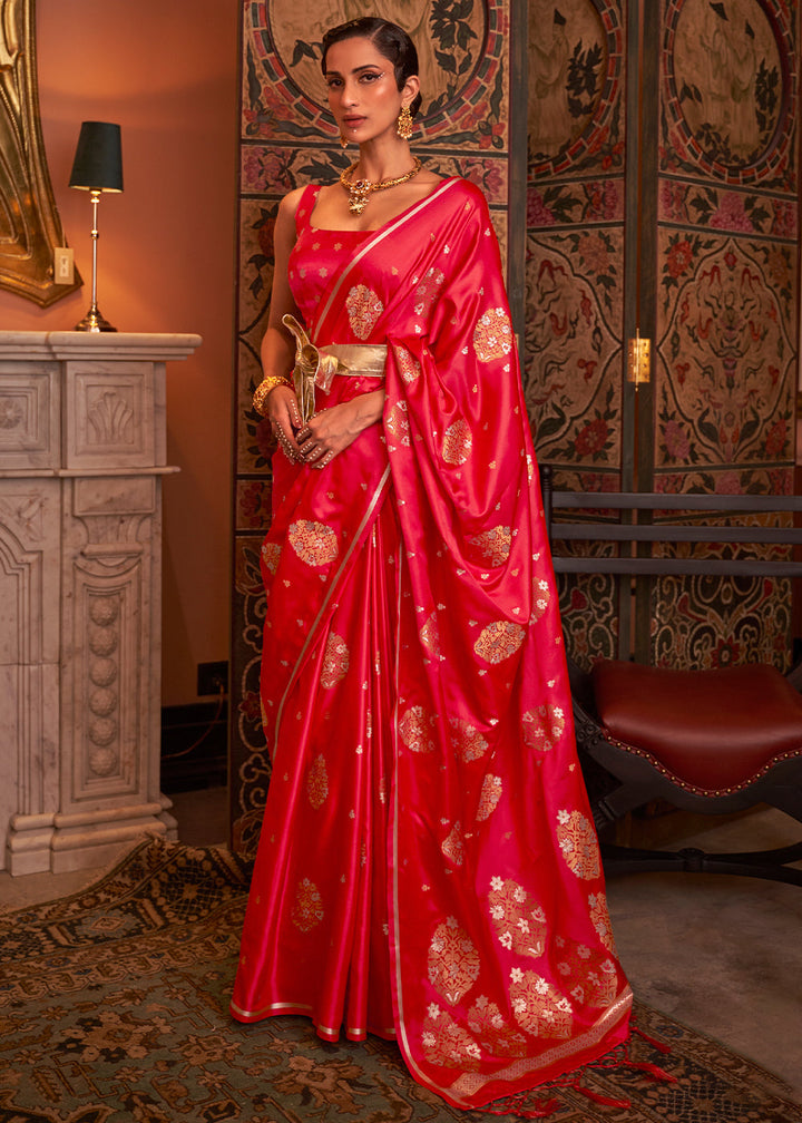 Tart Red Copper Satin Silk Saree