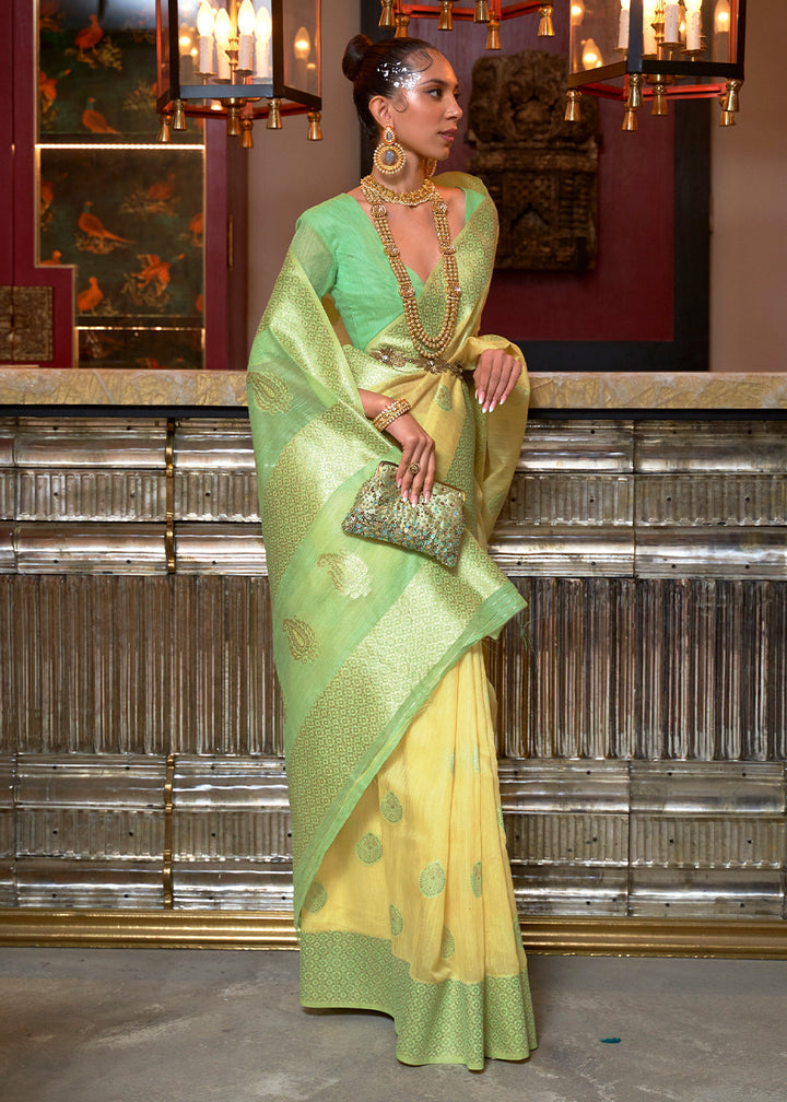 Blonde Yellow Linen Silk Saree
