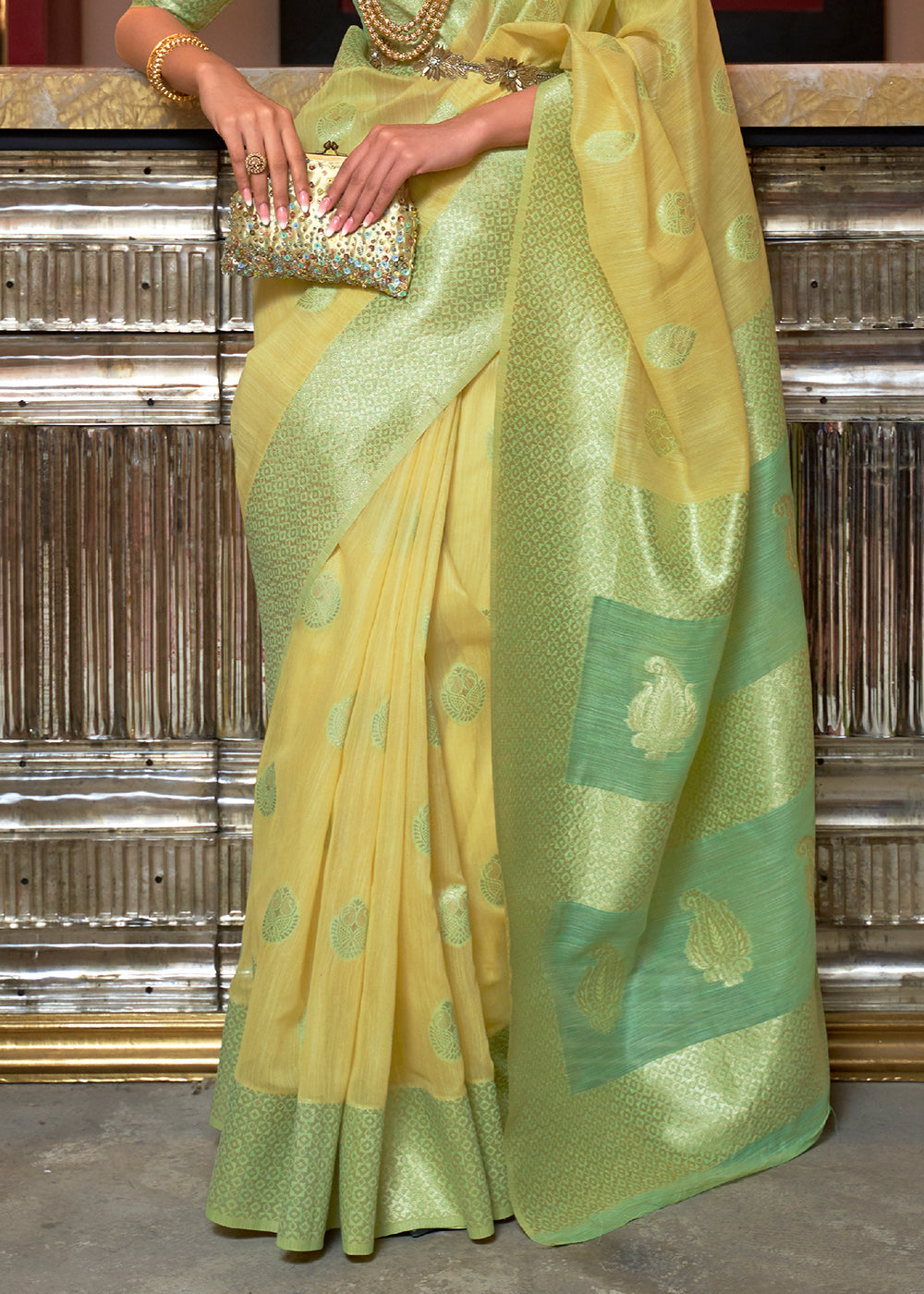 Blonde Yellow Linen Silk Saree