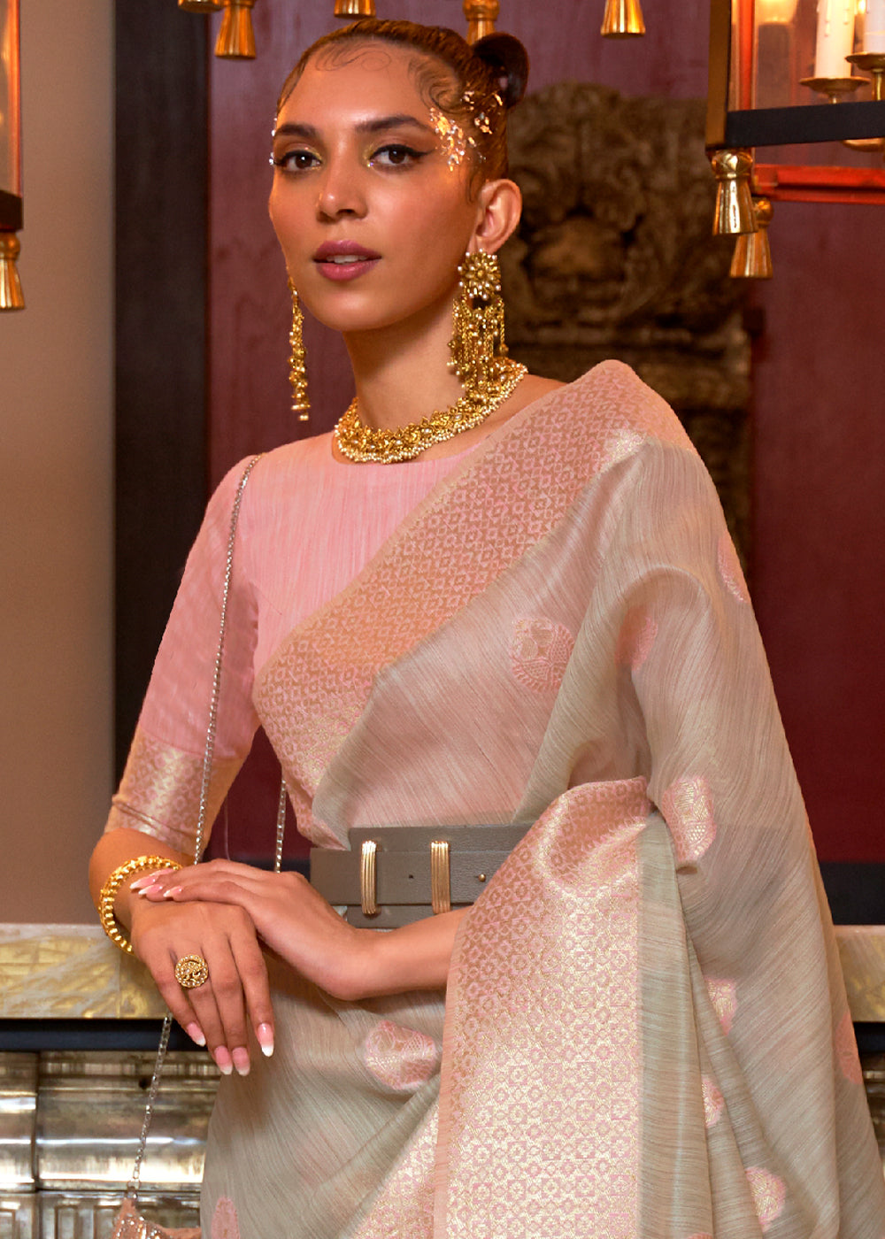 Trout Grey Linen Silk Saree : Top Pick
