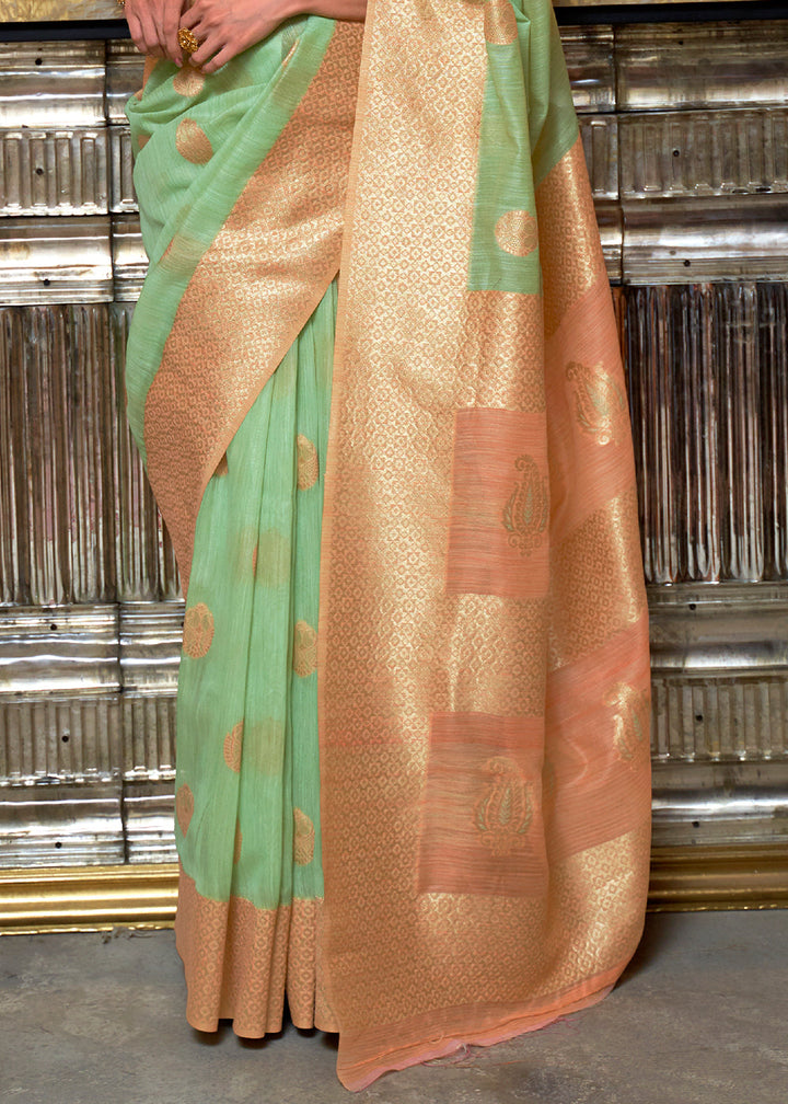 Fern Green Linen Silk Saree