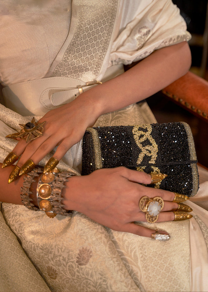 Ivory White Khaddi Georgette Saree : Top Pick