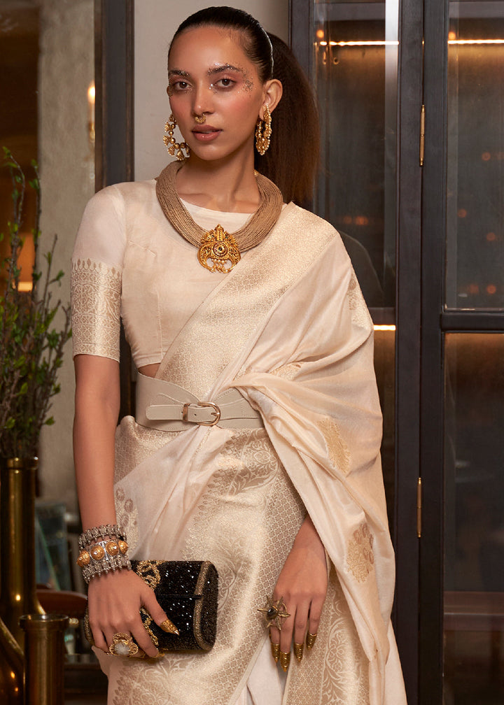 Ivory White Khaddi Georgette Saree : Top Pick