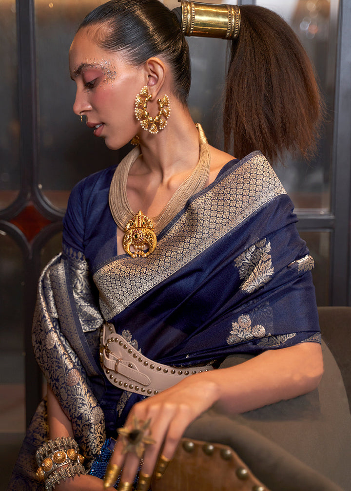 Indigo Blue Woven Khaddi Georgette Saree