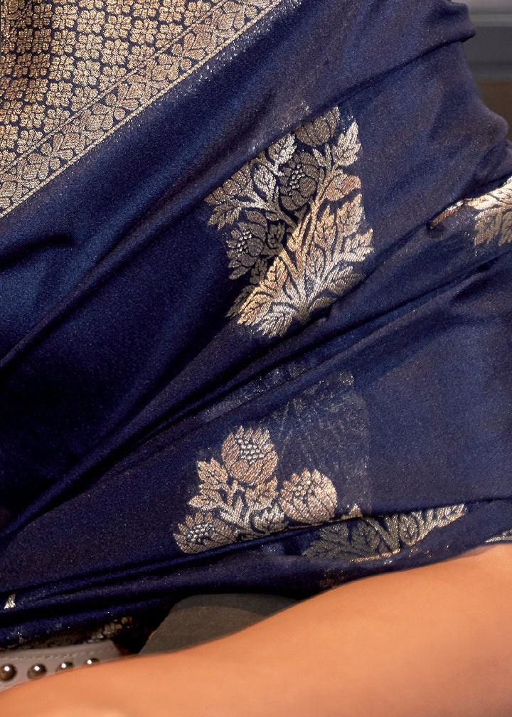 Indigo Blue Woven Khaddi Georgette Saree