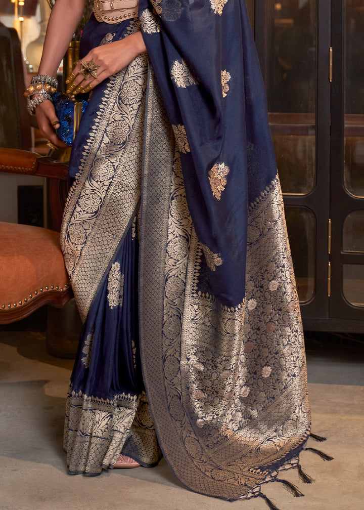 Indigo Blue Woven Khaddi Georgette Saree