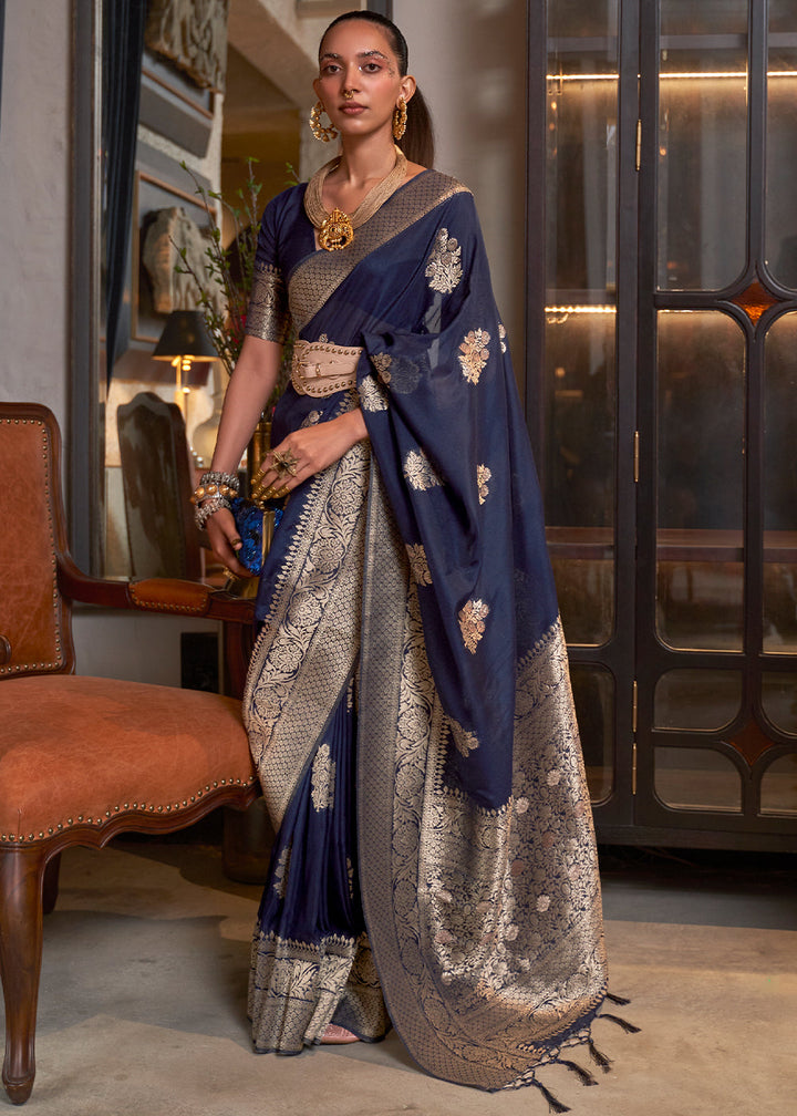 Indigo Blue Woven Khaddi Georgette Saree