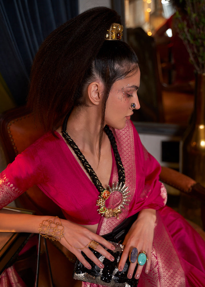 Cerise Pink Woven Khaddi Georgette Saree