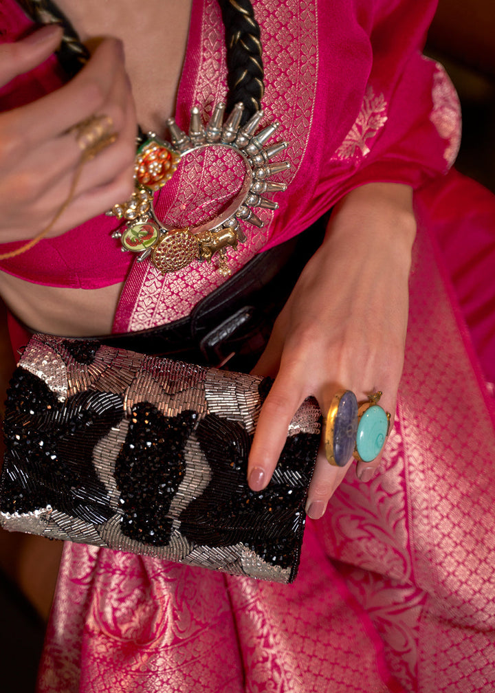 Cerise Pink Woven Khaddi Georgette Saree