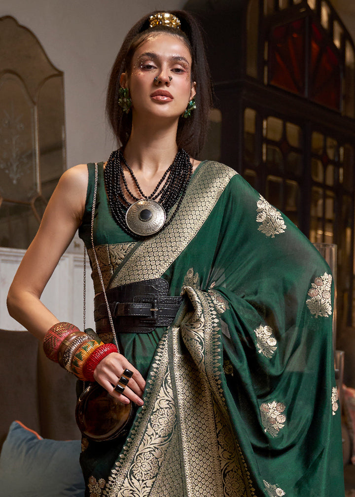 Sacramento Green Woven Khaddi Georgette Saree