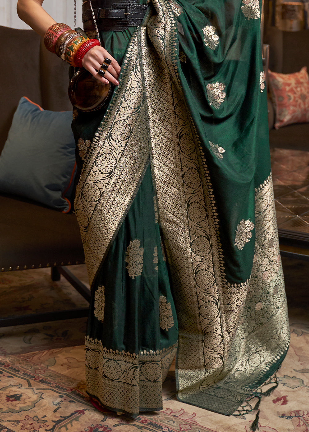 Sacramento Green Woven Khaddi Georgette Saree