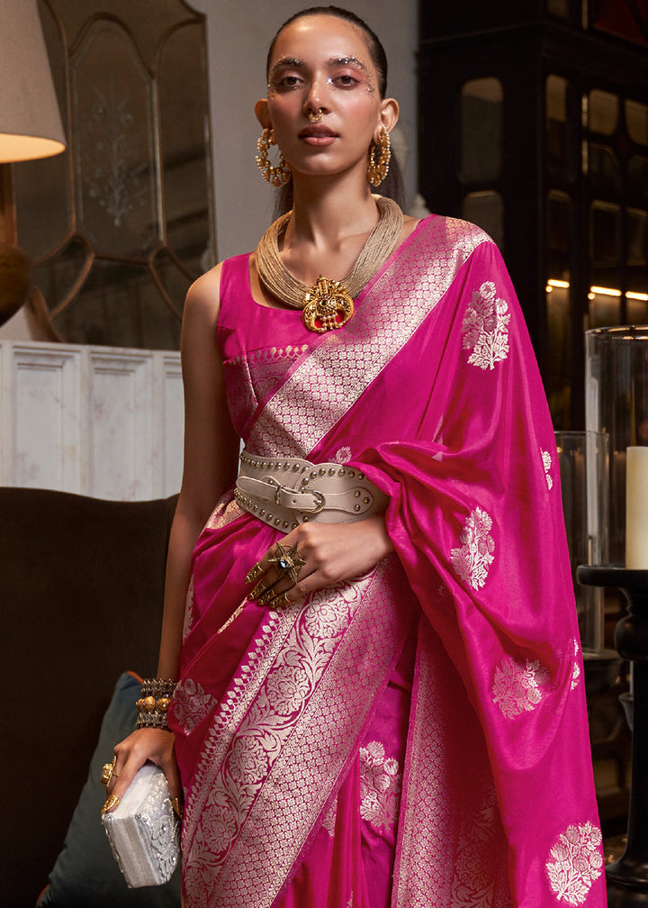 Hot Pink Woven Khaddi Georgette  Saree
