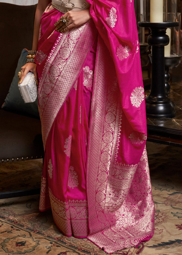Hot Pink Woven Khaddi Georgette  Saree