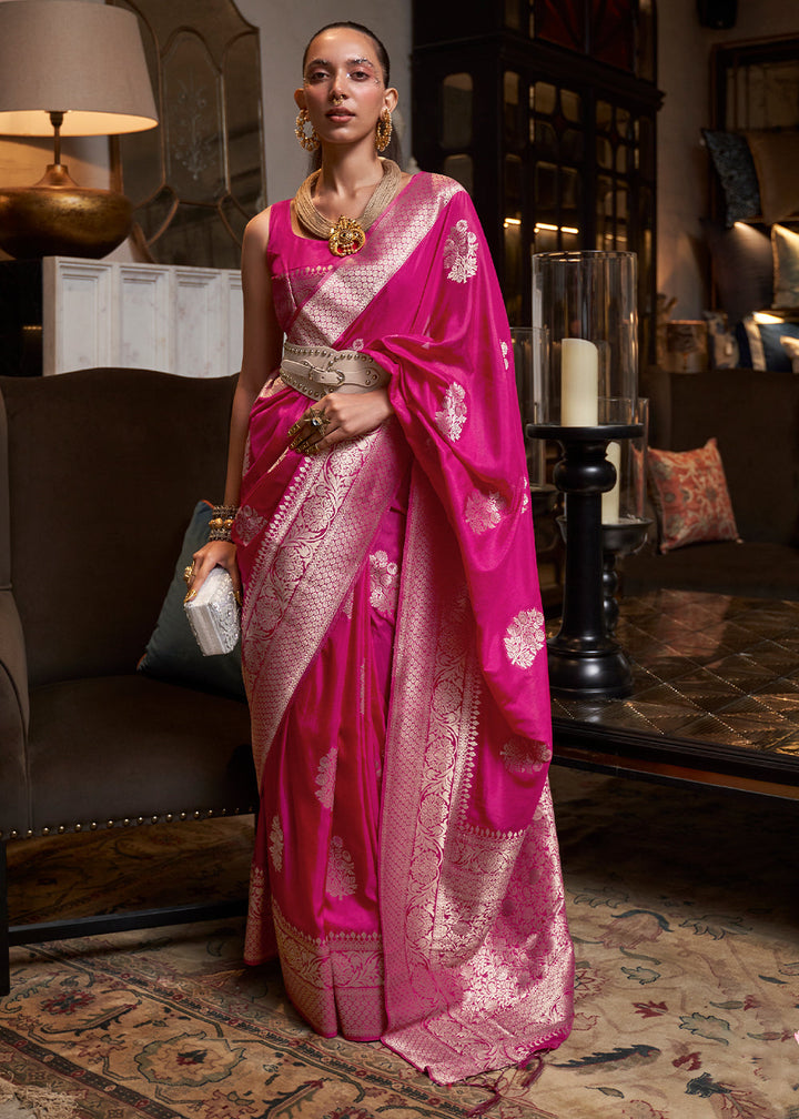 Hot Pink Woven Khaddi Georgette  Saree
