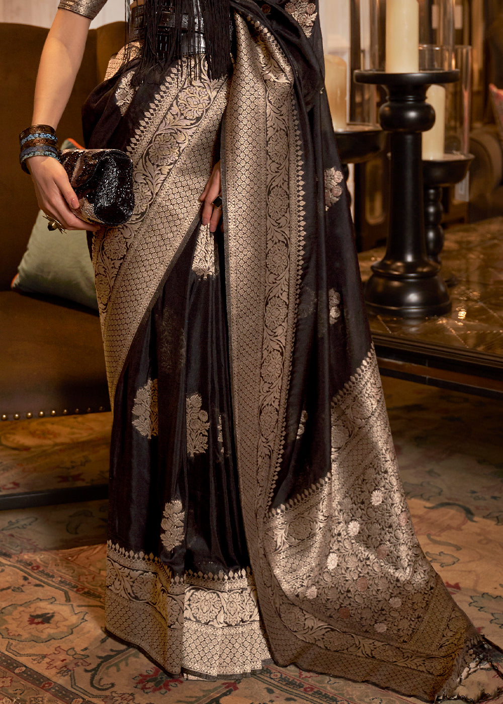 Raven Black Khaddi Georgette Saree