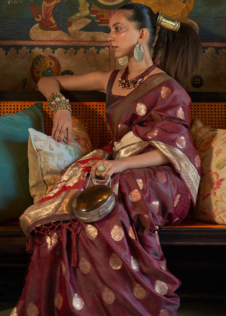Pecan Brown Tanchoi Satin Silk Saree