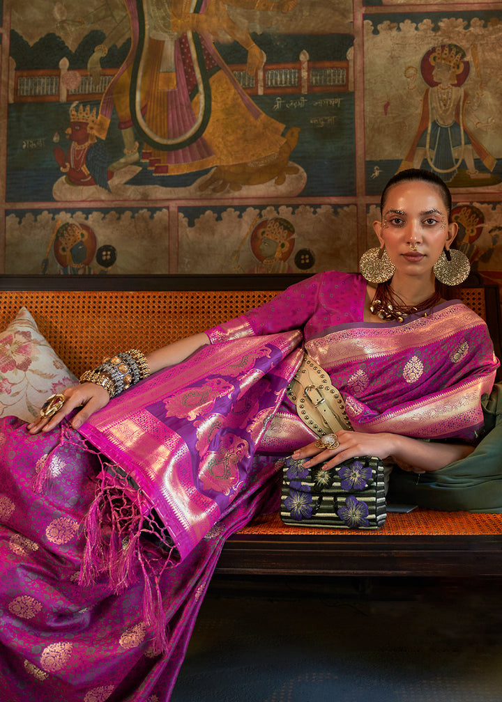 Lollipop Purple Tanchoi Handloom Woven Satin Silk Saree