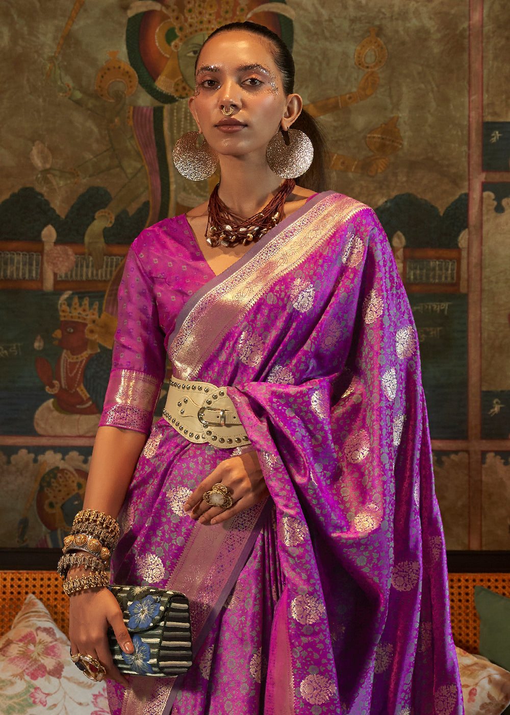 Lollipop Purple Tanchoi Handloom Woven Satin Silk Saree
