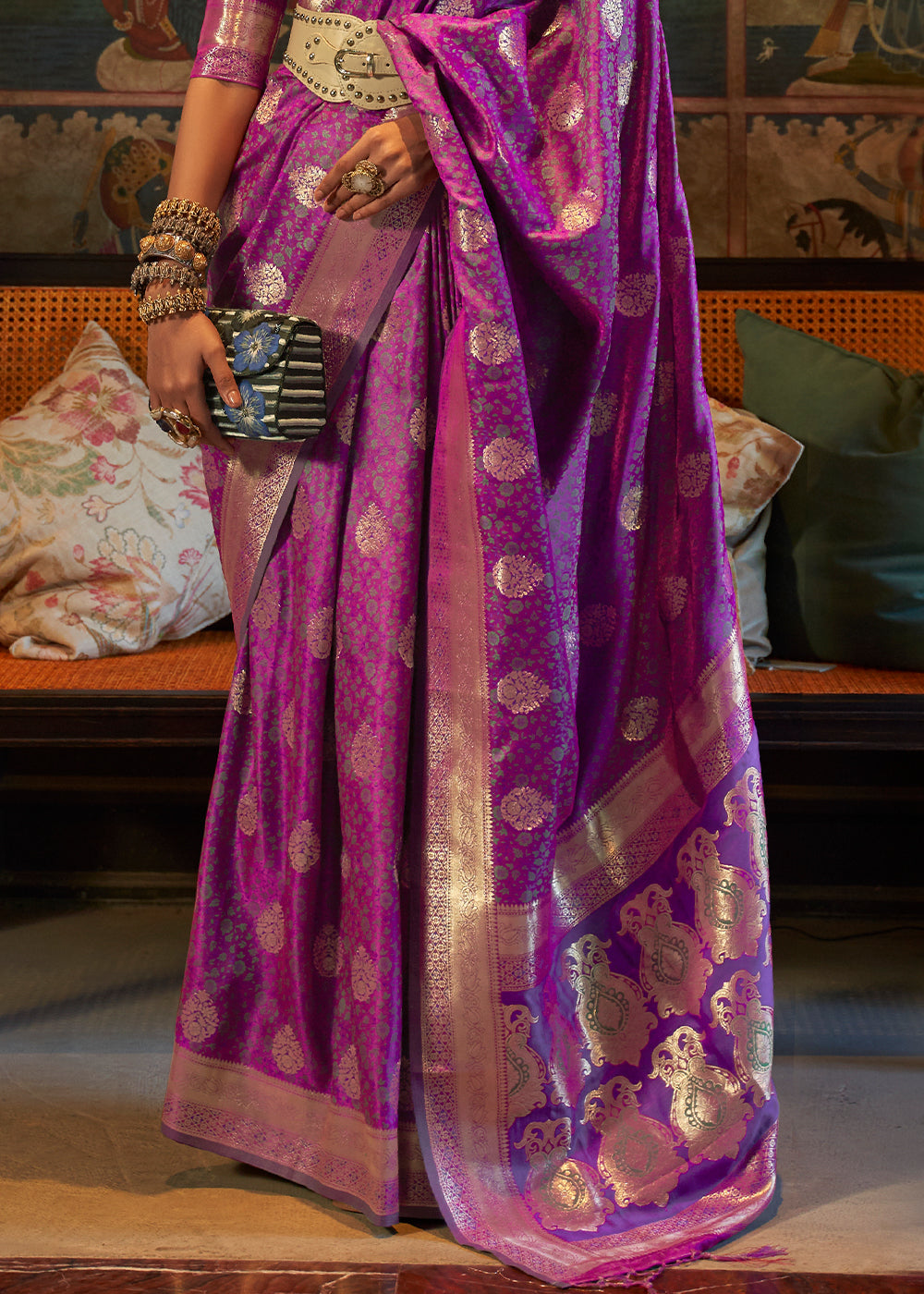 Lollipop Purple Tanchoi Handloom Woven Satin Silk Saree