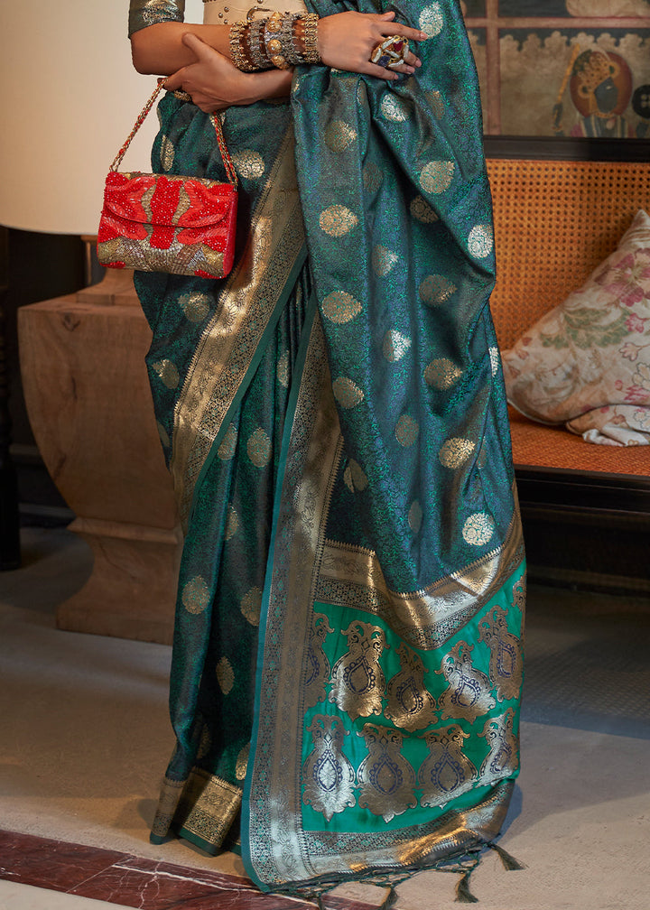 Indigo Dye Blue Tanchoi Satin Silk Saree