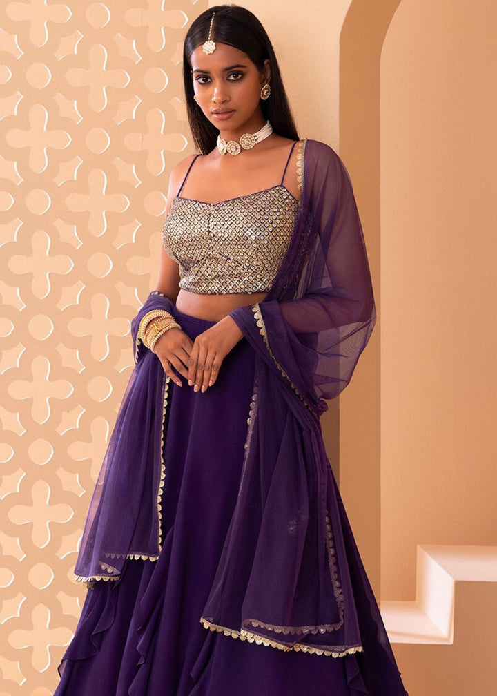 Rasin Purple Georgette Lehenga Choli With Sequins And Thread Embroidery Work