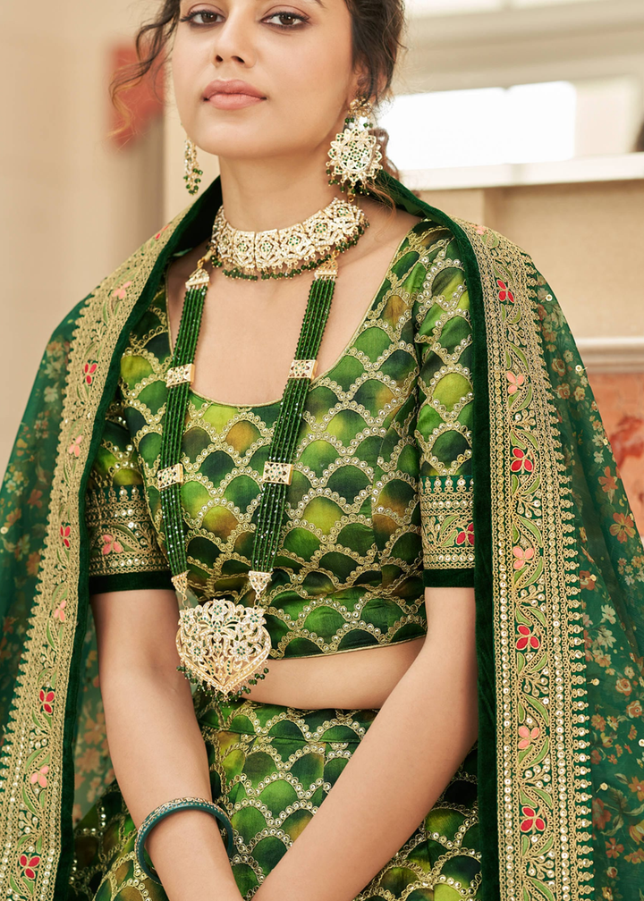 Shades Of Green Art Silk Lehenga Choli with Thread, Zari,Dori & Sequins work