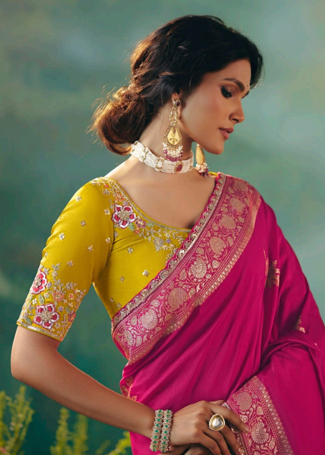 Fuchsia Pink Viscose Dola Silk Saree