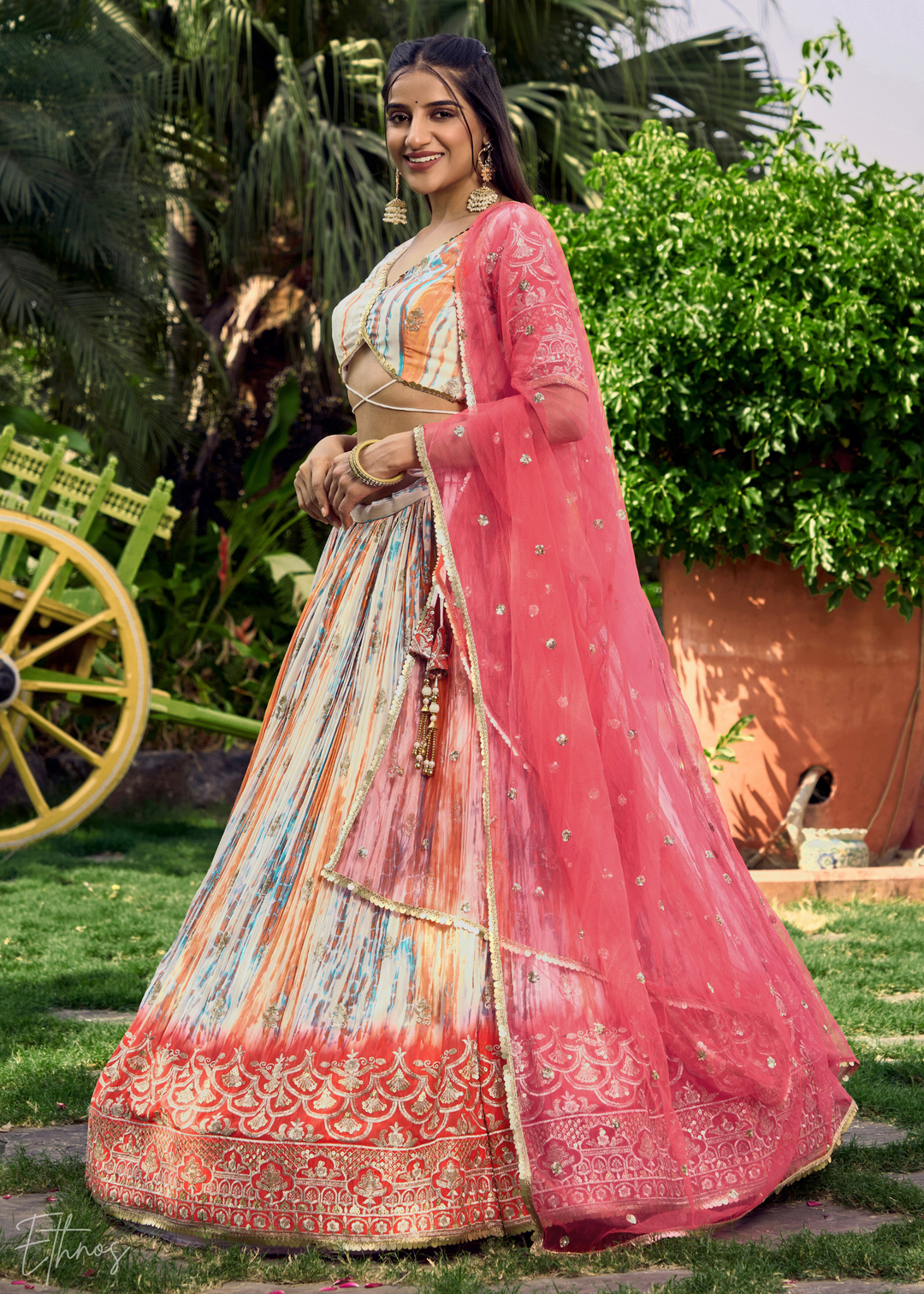 Cerise Pink Chinon Silk Lehenga Choli