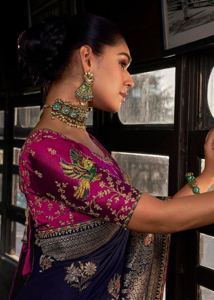 Navy Blue Dola Viscose Silk Saree