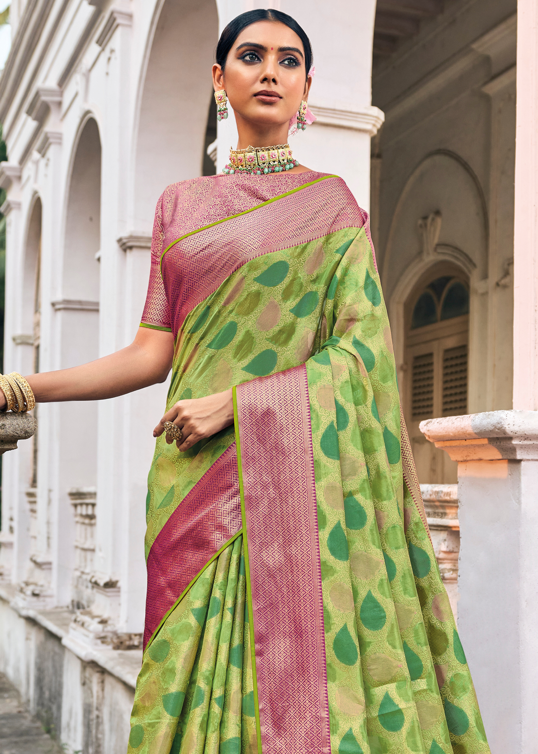 Shades Of Green Organza Silk Saree