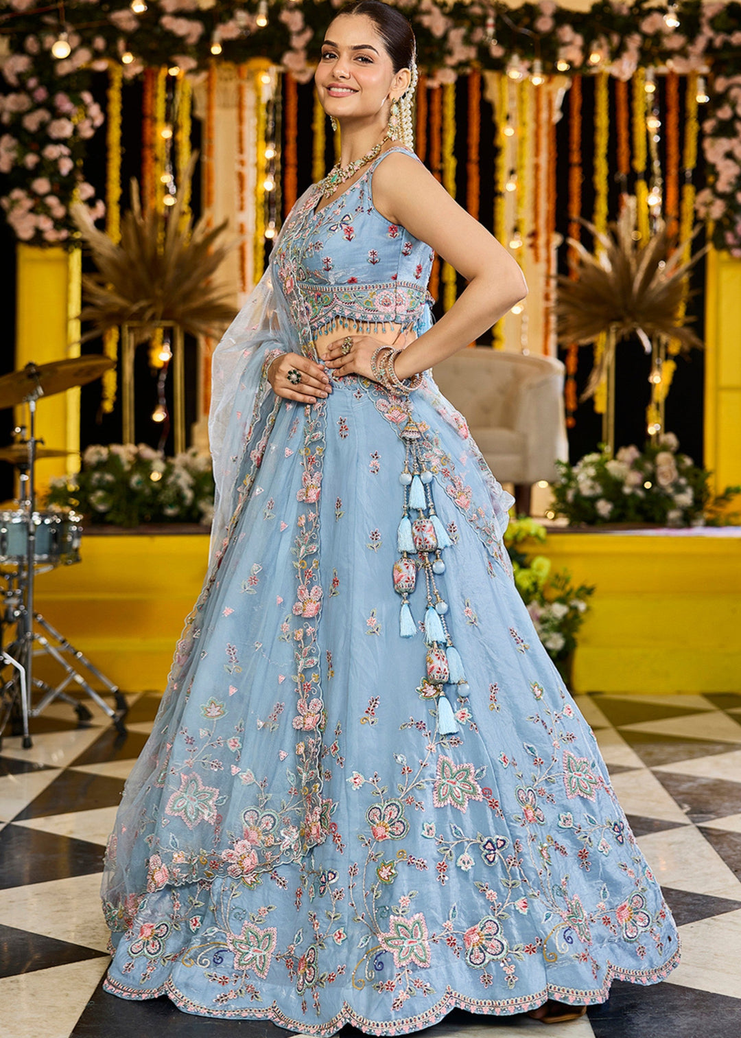Sky Satin Silk Lehenga Choli