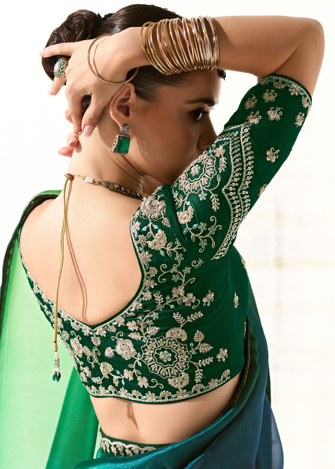 Pine Green Organza Tissue Silk Saree