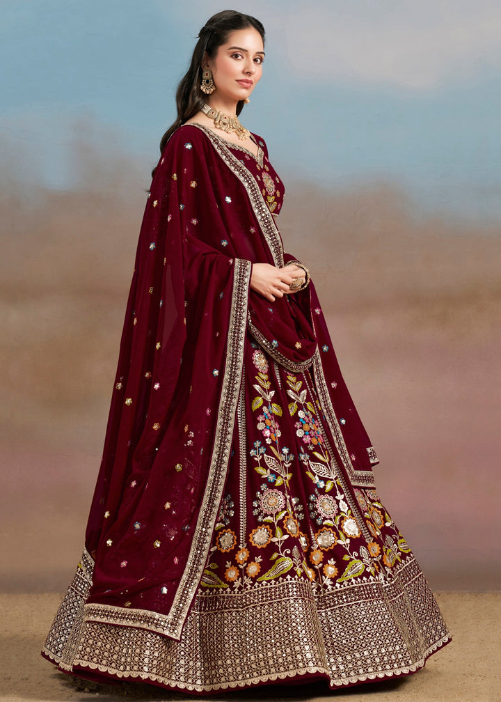 Maroon Georgette Lehenga With Dupatta
