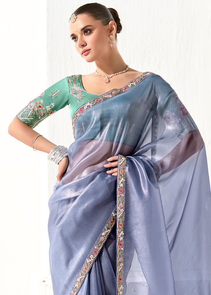 Cornflower Blue Organza Tissue Silk Saree
